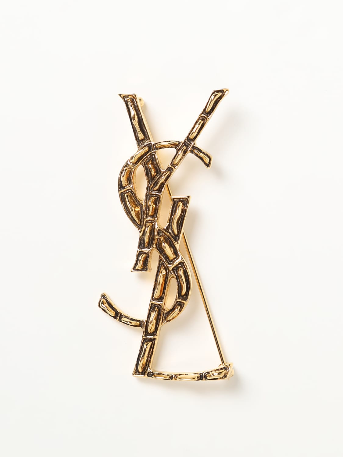 SAINT LAURENT BROOCHES: Saint Laurent Opyum brooch in worked brass, Gold - Img 1