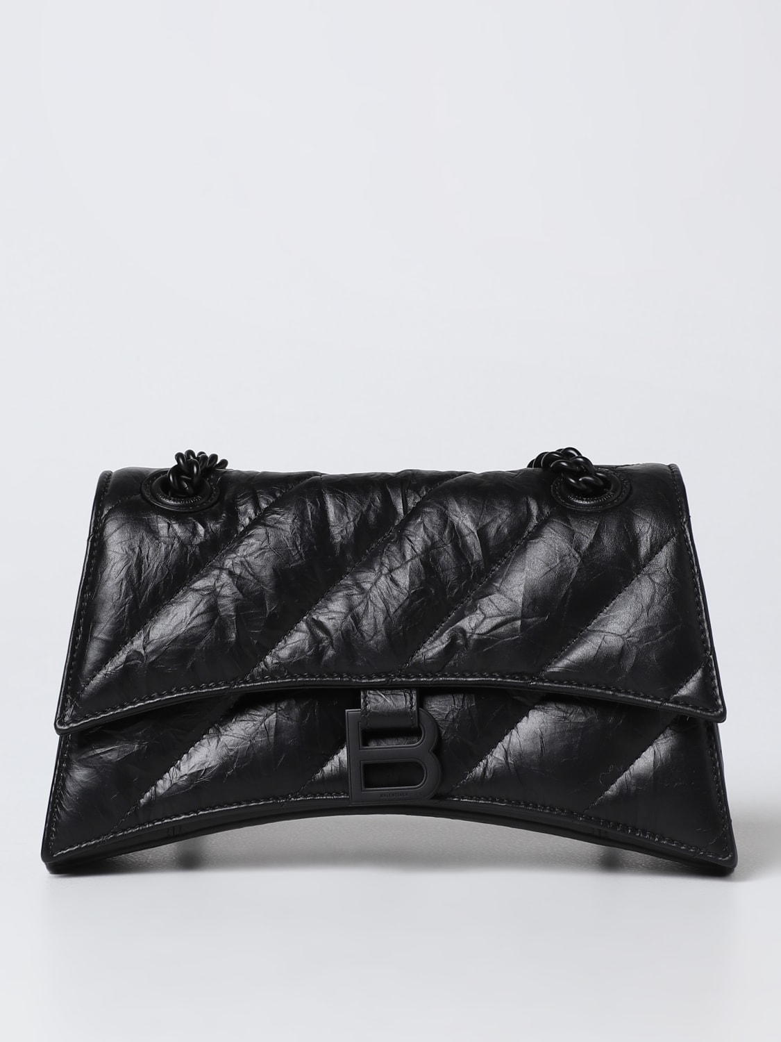 BALENCIAGA SHOULDER BAG: Balenciaga Crush bag in tumbled leather, Black - Img 1