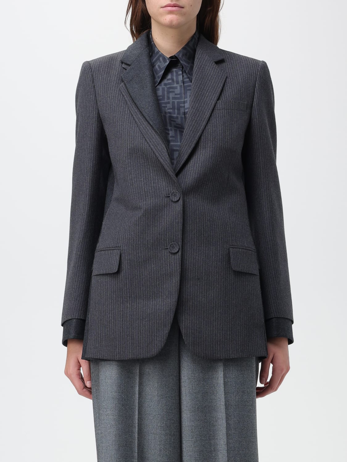 FENDI BLAZER: Blazer Fendi monopetto in lana, Grigio - Img 1