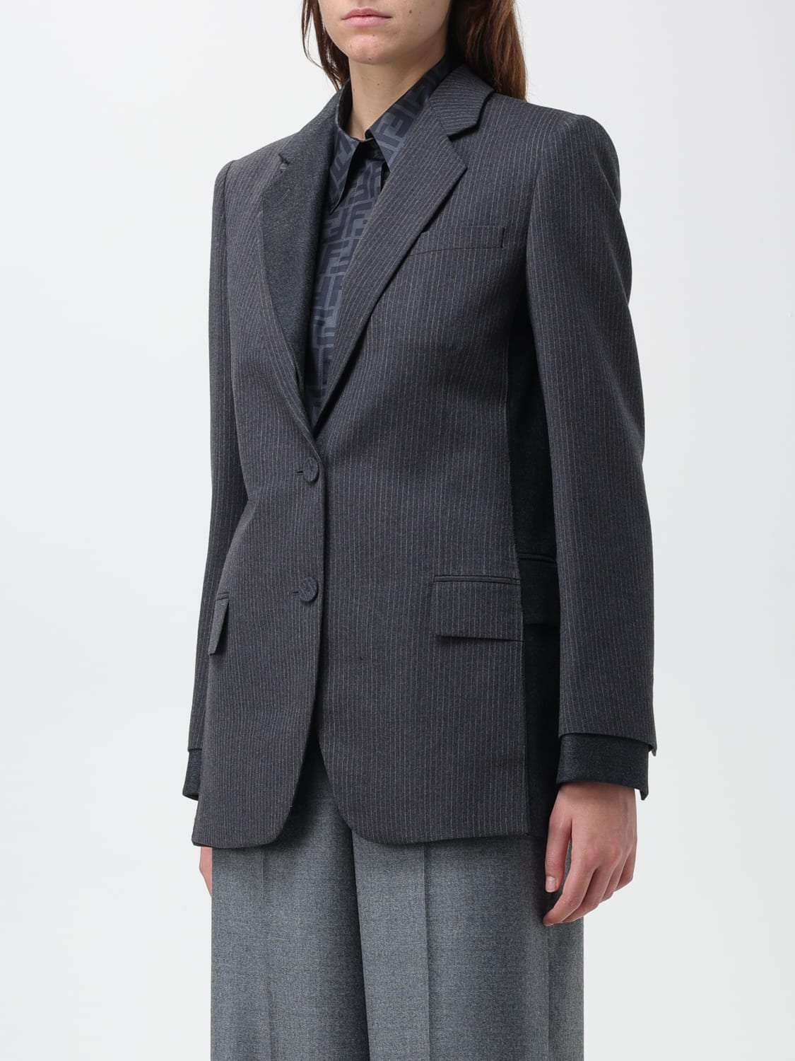 FENDI BLAZER: Blazer Fendi monopetto in lana, Grigio - Img 4