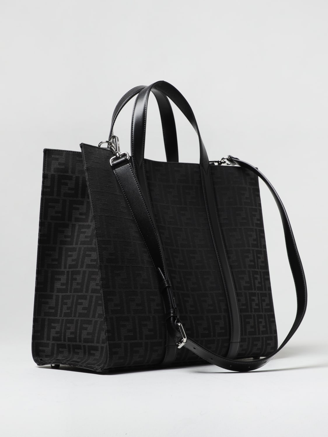 FENDI shopper bag in fabric with jacquard FF monogram Grey Fendi bags 7VA390AG0M online at GIGLIO.COM