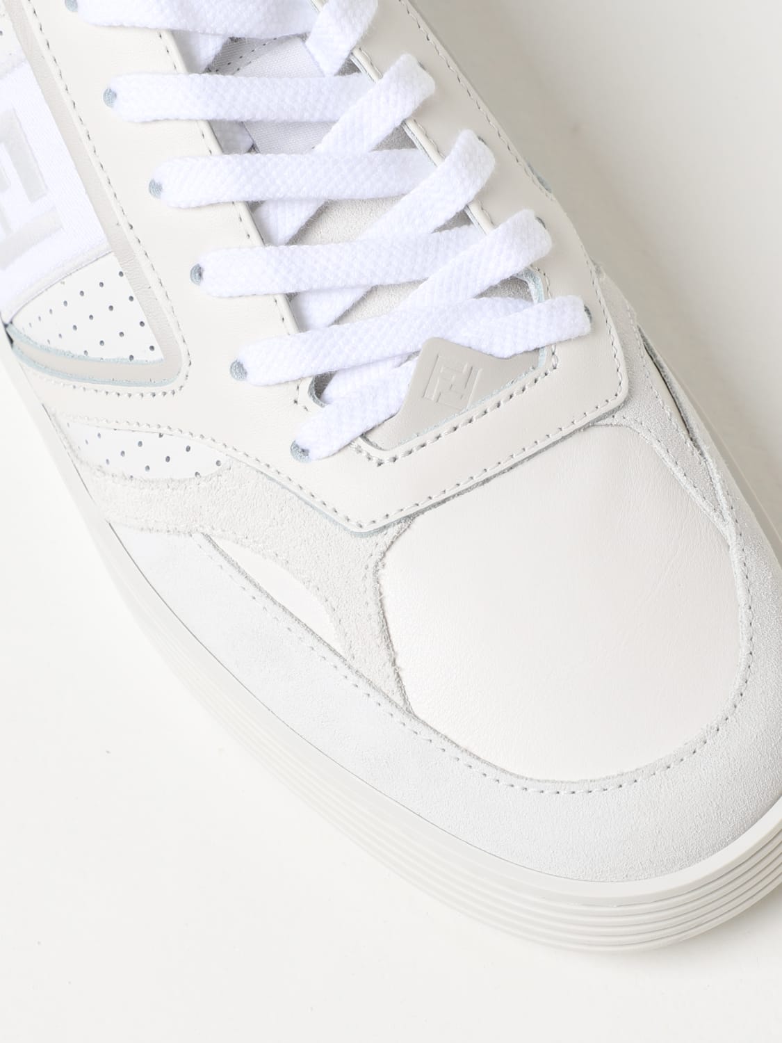 Fendi: Step Sneakers In Leather With Embroidered Ff Monogram - White 