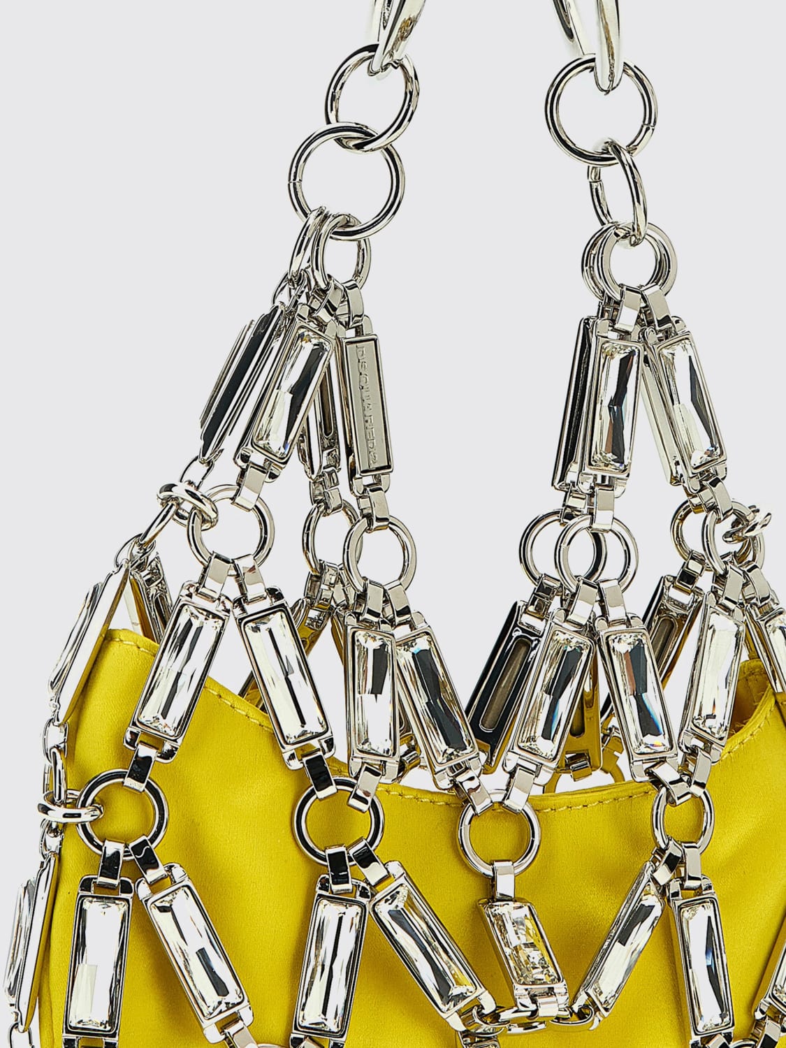 DSQUARED2 MINI BAG: Dsquared2 Cage bag in metal and satin with set crystals, Yellow - Img 3