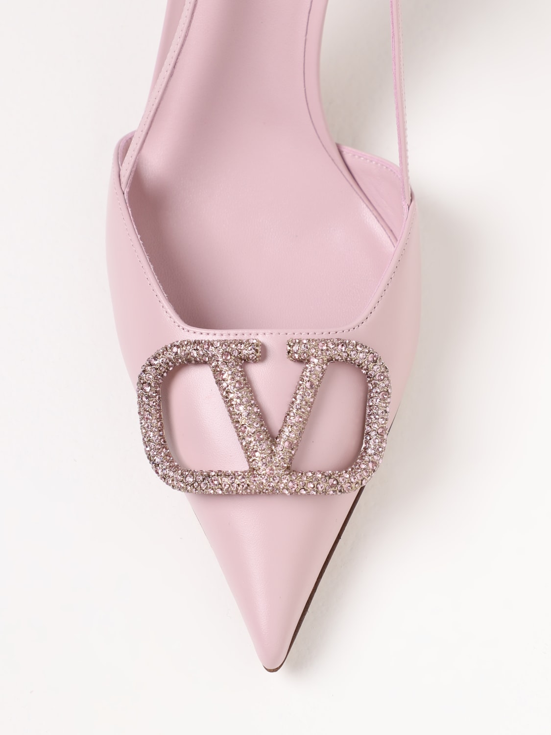 VALENTINO GARAVANI HIGH HEEL SHOES: Valentino Garavani VLogo Signature slingback in leather with rhinestones, Pink - Img 4