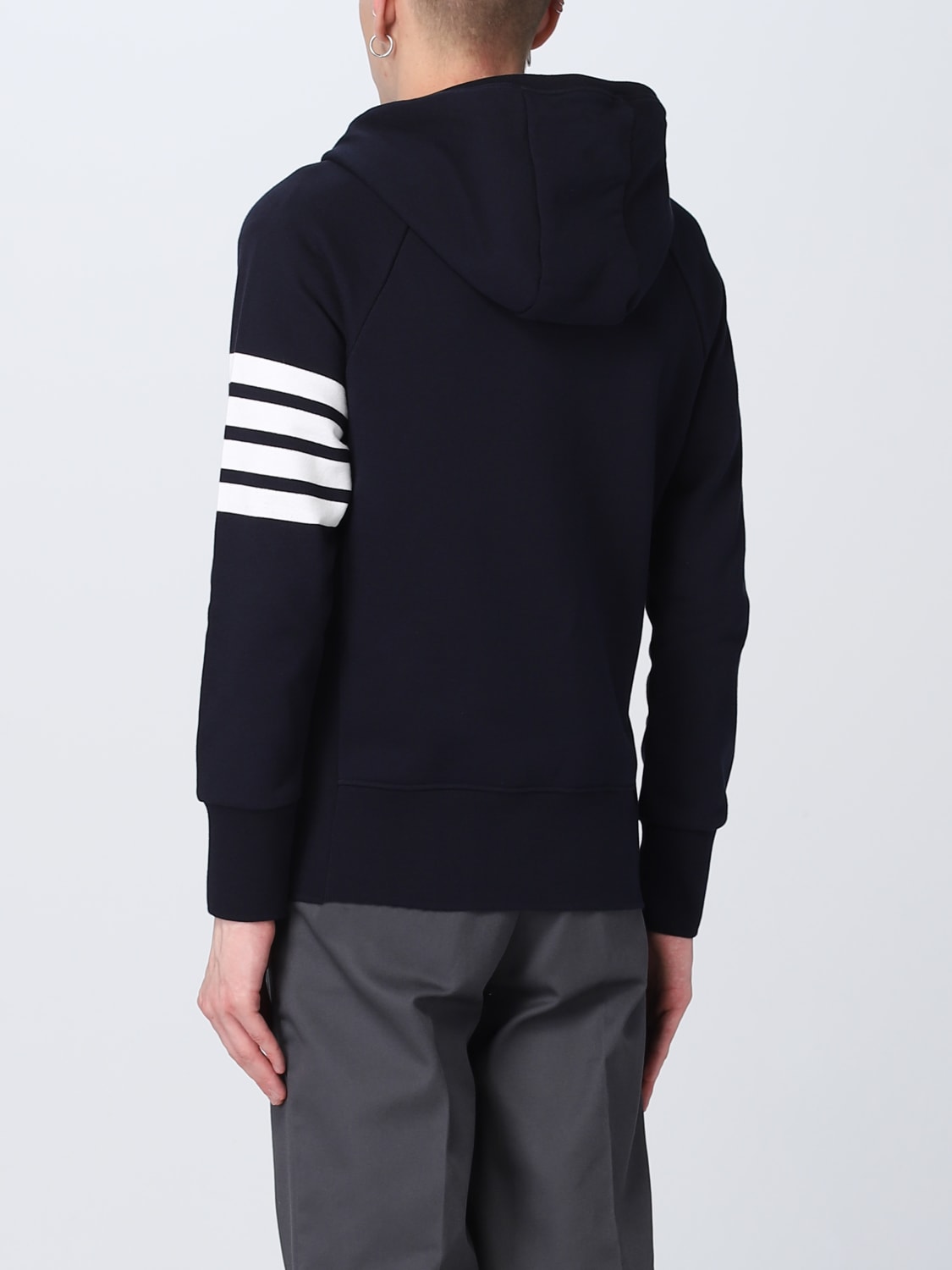 Tシャツ・カットソー THOM BROWNE Men Hoodies MJT021H00535 461 NAVY Thom Browne Navy 4-Bar Loopback Cotton Sweatshirt, Brand