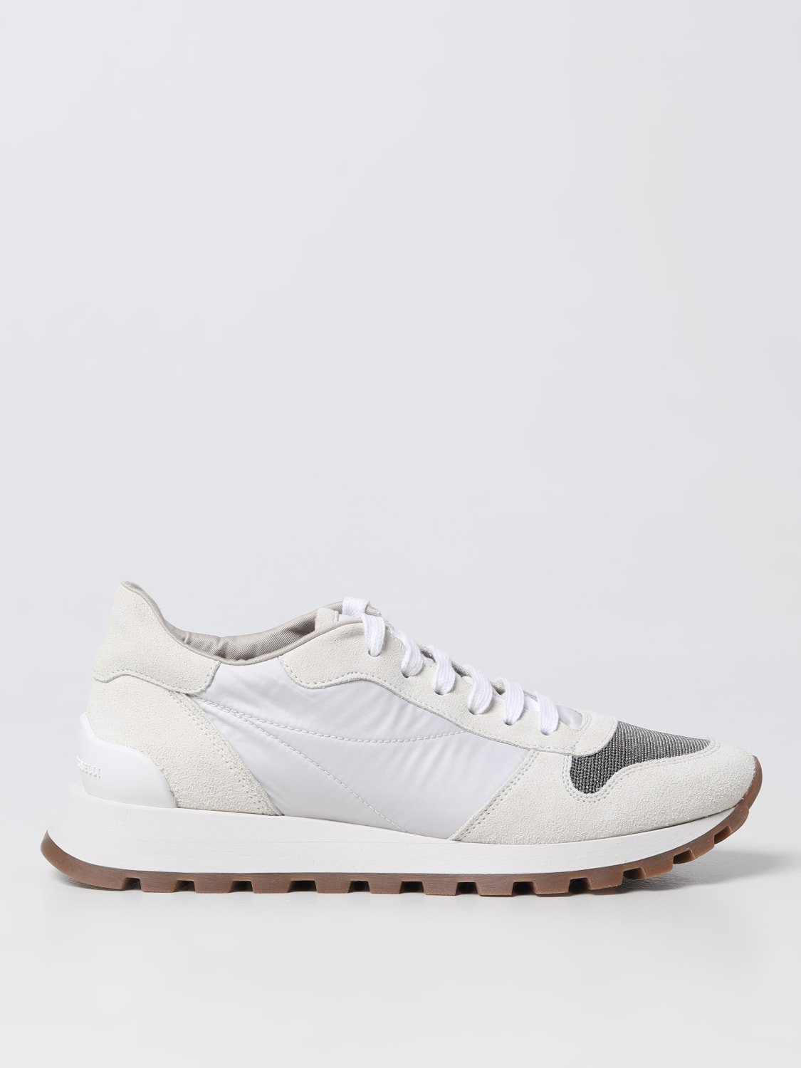 BRUNELLO CUCINELLI SNEAKERS: Brunello Cucinelli sneakers in nylon and suede with monili, White - Img 1