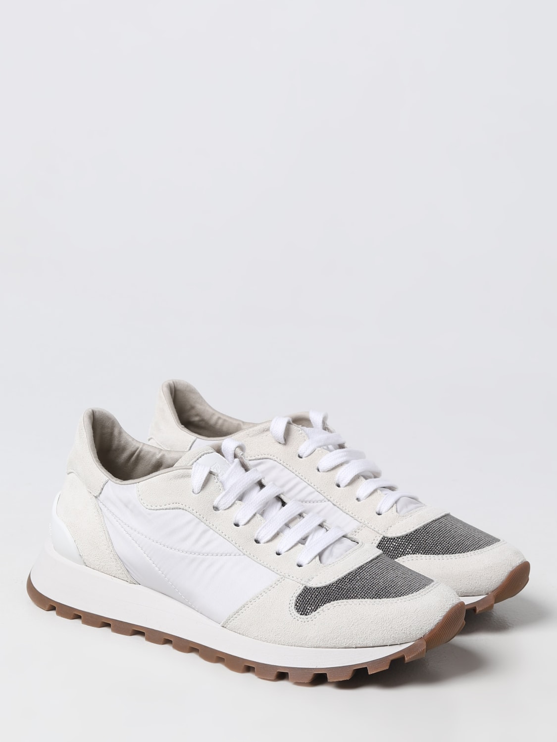 BRUNELLO CUCINELLI SNEAKERS: Brunello Cucinelli sneakers in nylon and suede with monili, White - Img 2