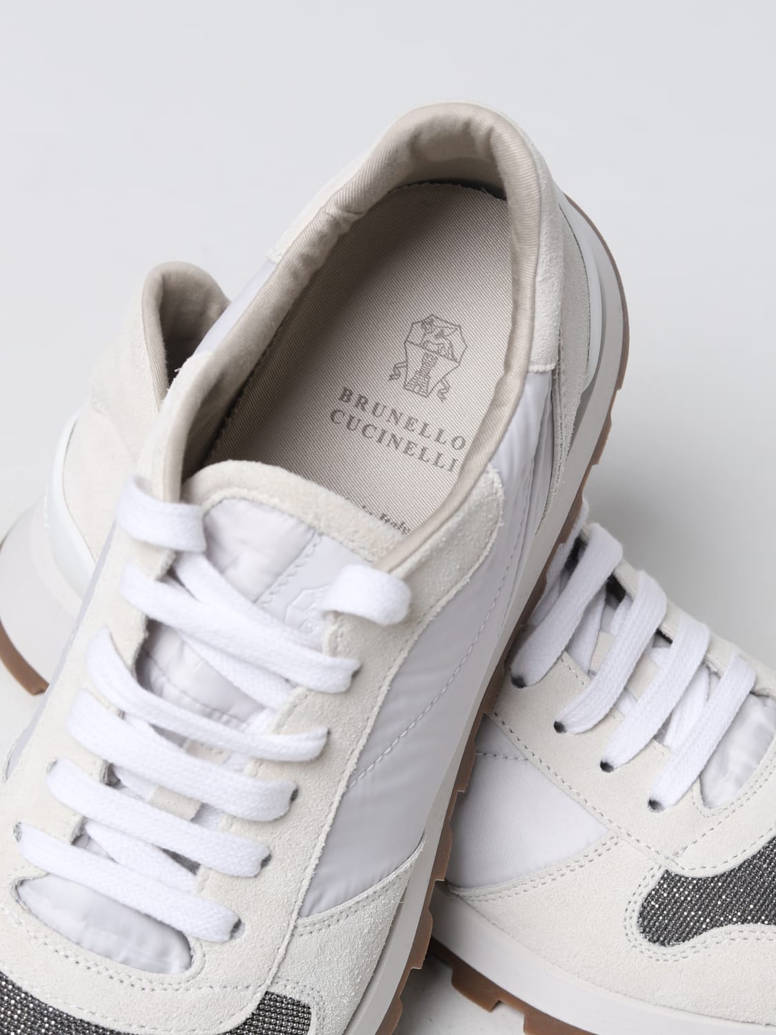 BRUNELLO CUCINELLI SNEAKERS: Brunello Cucinelli sneakers in nylon and suede with monili, White - Img 4