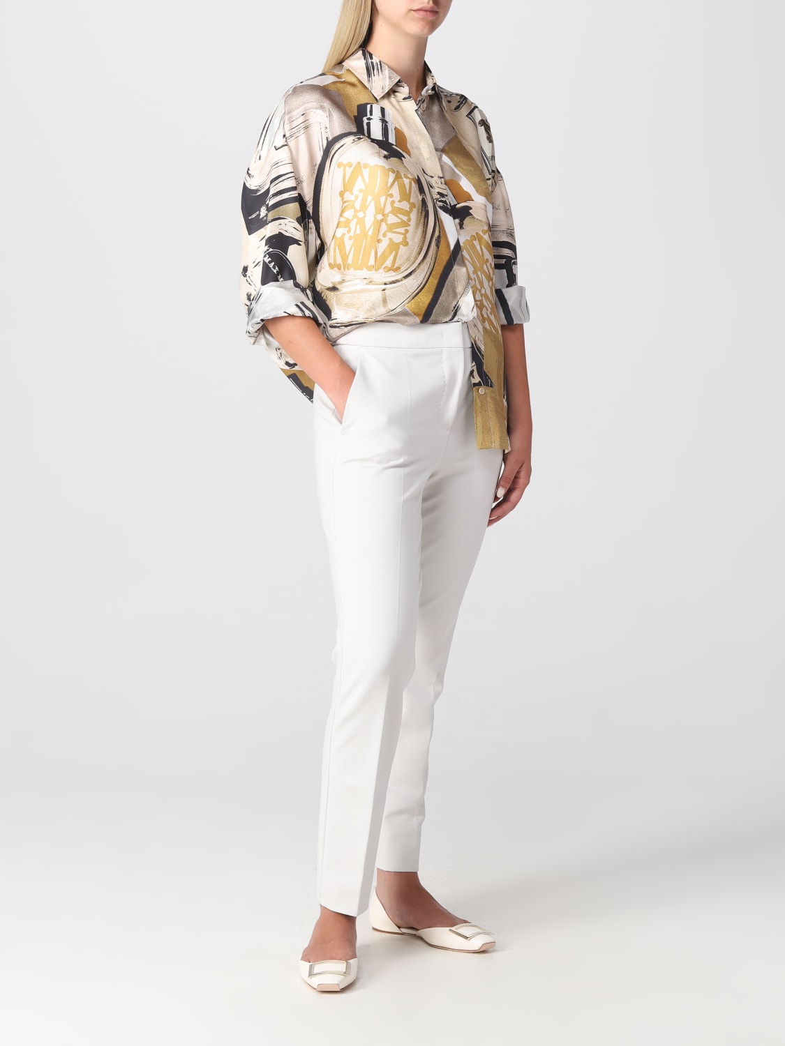 MAX MARA 裤子: 裤子 女士 Max Mara, 奶油色 - Img 2