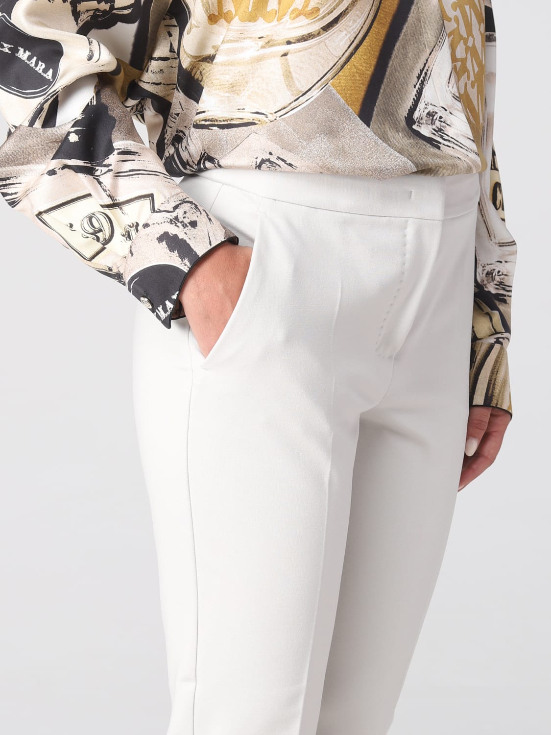 MAX MARA 裤子: 裤子 女士 Max Mara, 奶油色 - Img 5