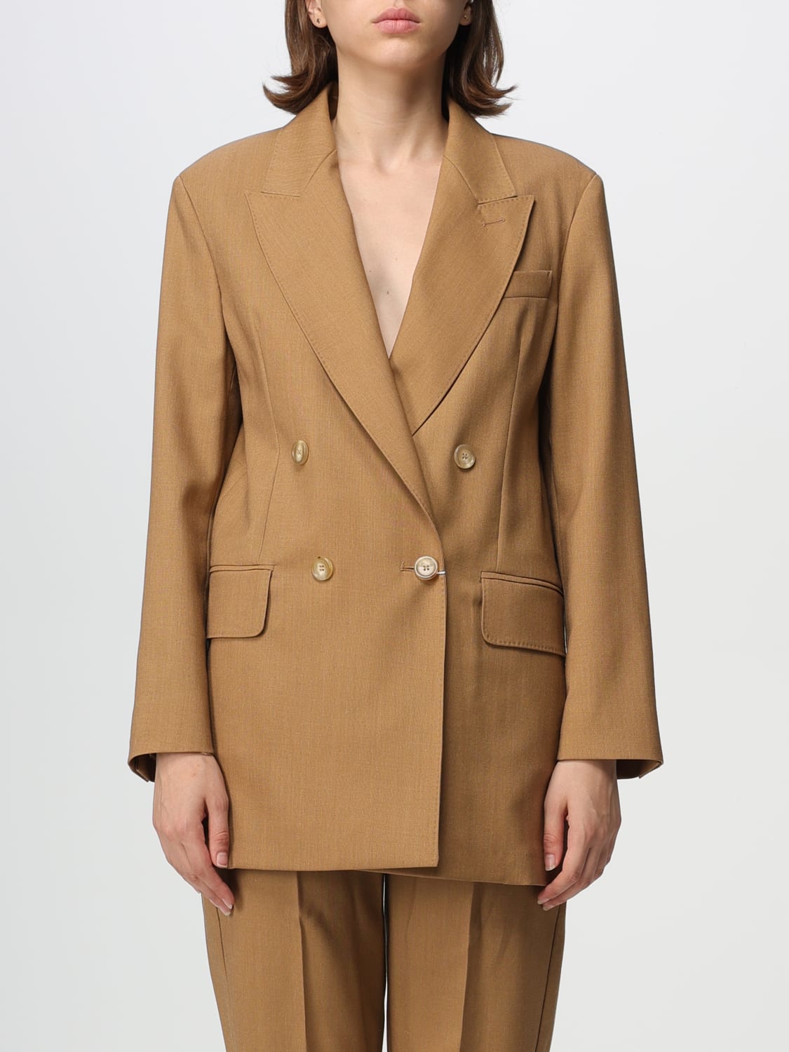 MAX MARA BLAZER: Max Mara double-breasted blazer in wool blend, Camel - Img 1