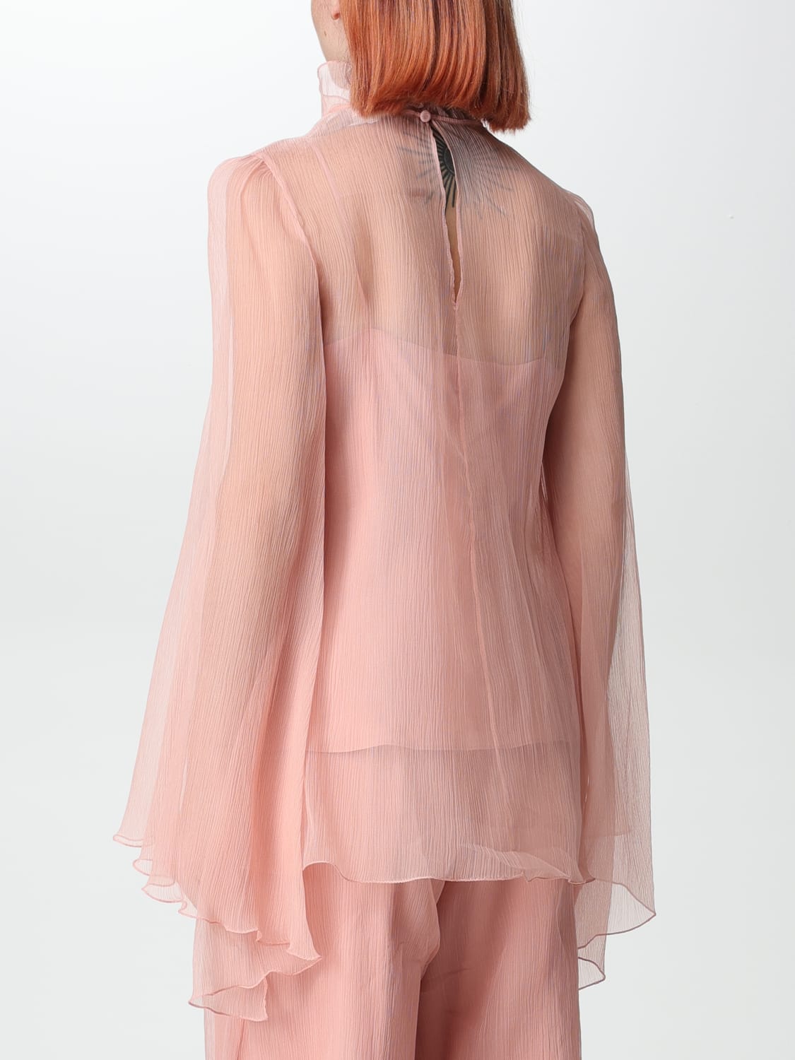 MAX MARA TOP: Max Mara blouse in silk chiffon, Pink - Img 3