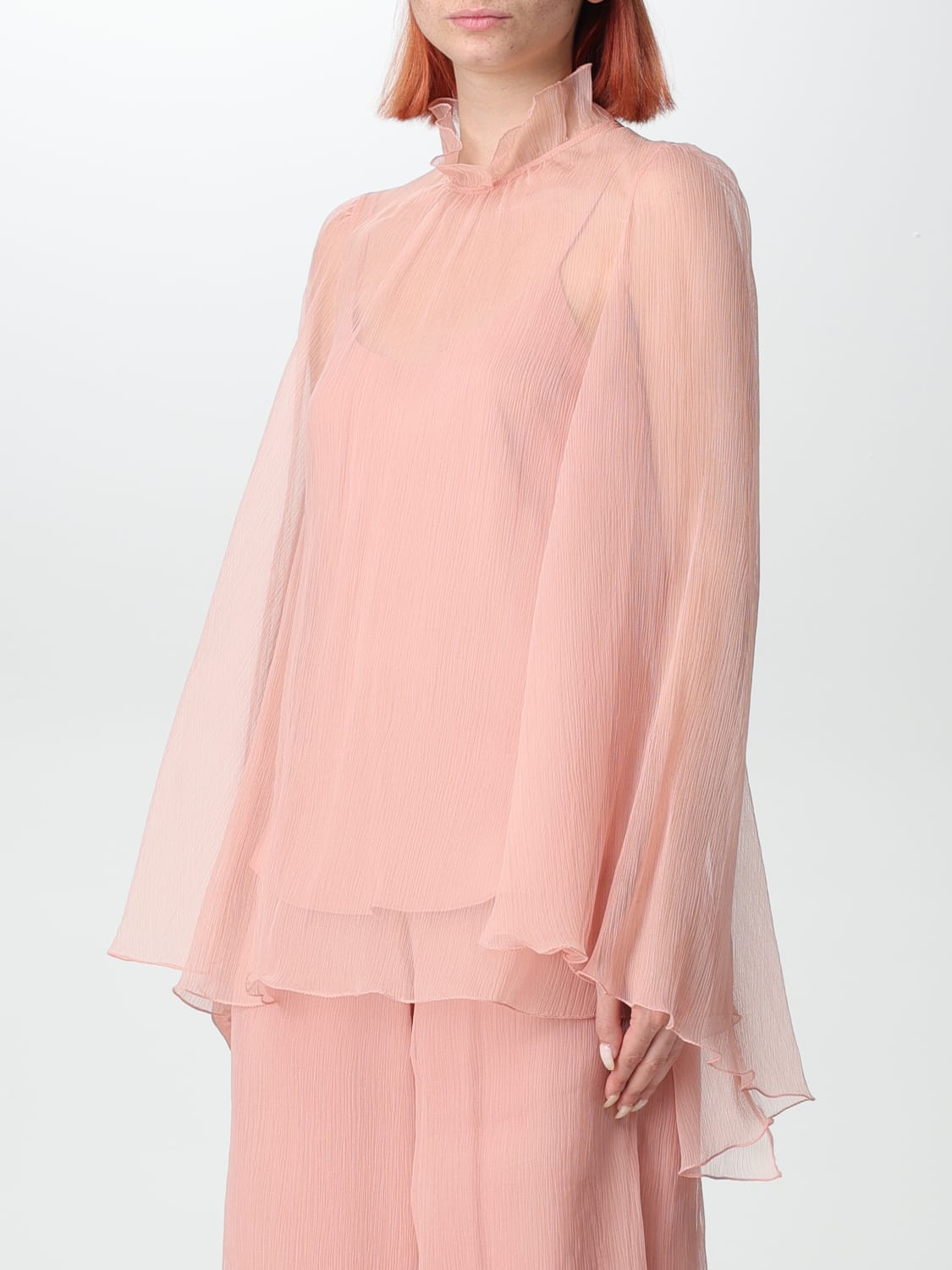 MAX MARA TOP: Max Mara blouse in silk chiffon, Pink - Img 4