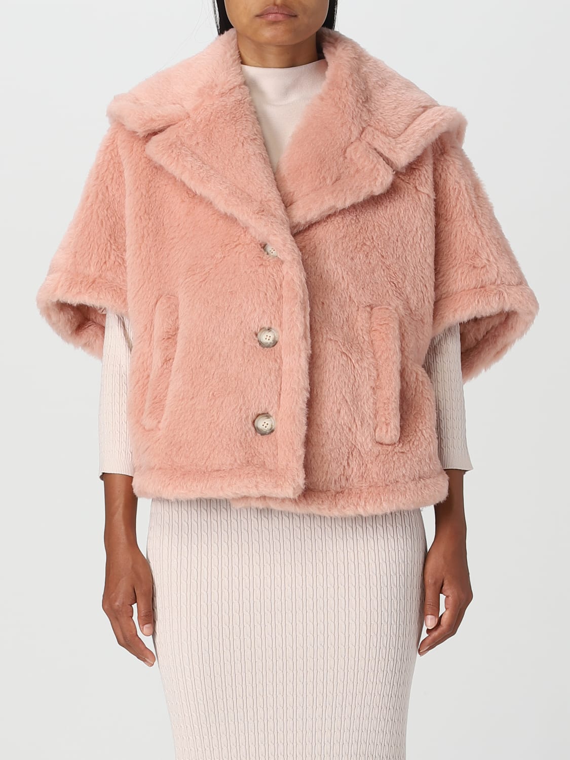 Max Mara Outlet: cape in camel and wool teddy - Sand | Max Mara cape  2347360137600 online at GIGLIO.COM