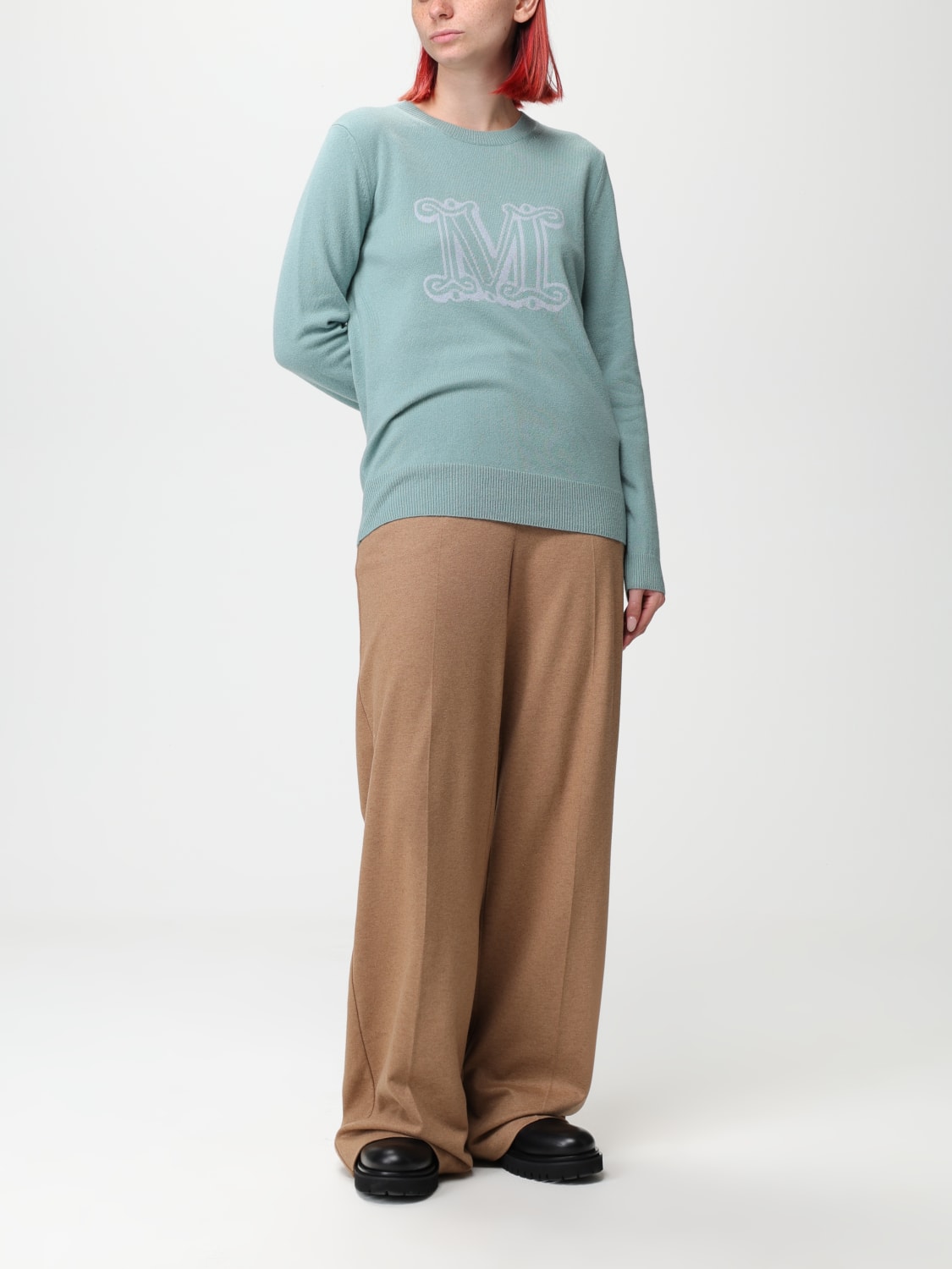 MAX MARA SWEATER: Max Mara cashmere sweater with jacquard monogram, Sage - Img 2