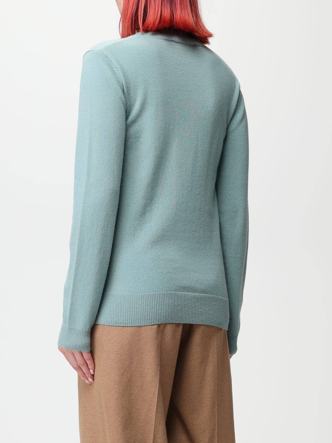 MAX MARA SWEATER: Max Mara cashmere sweater with jacquard monogram, Sage - Img 3