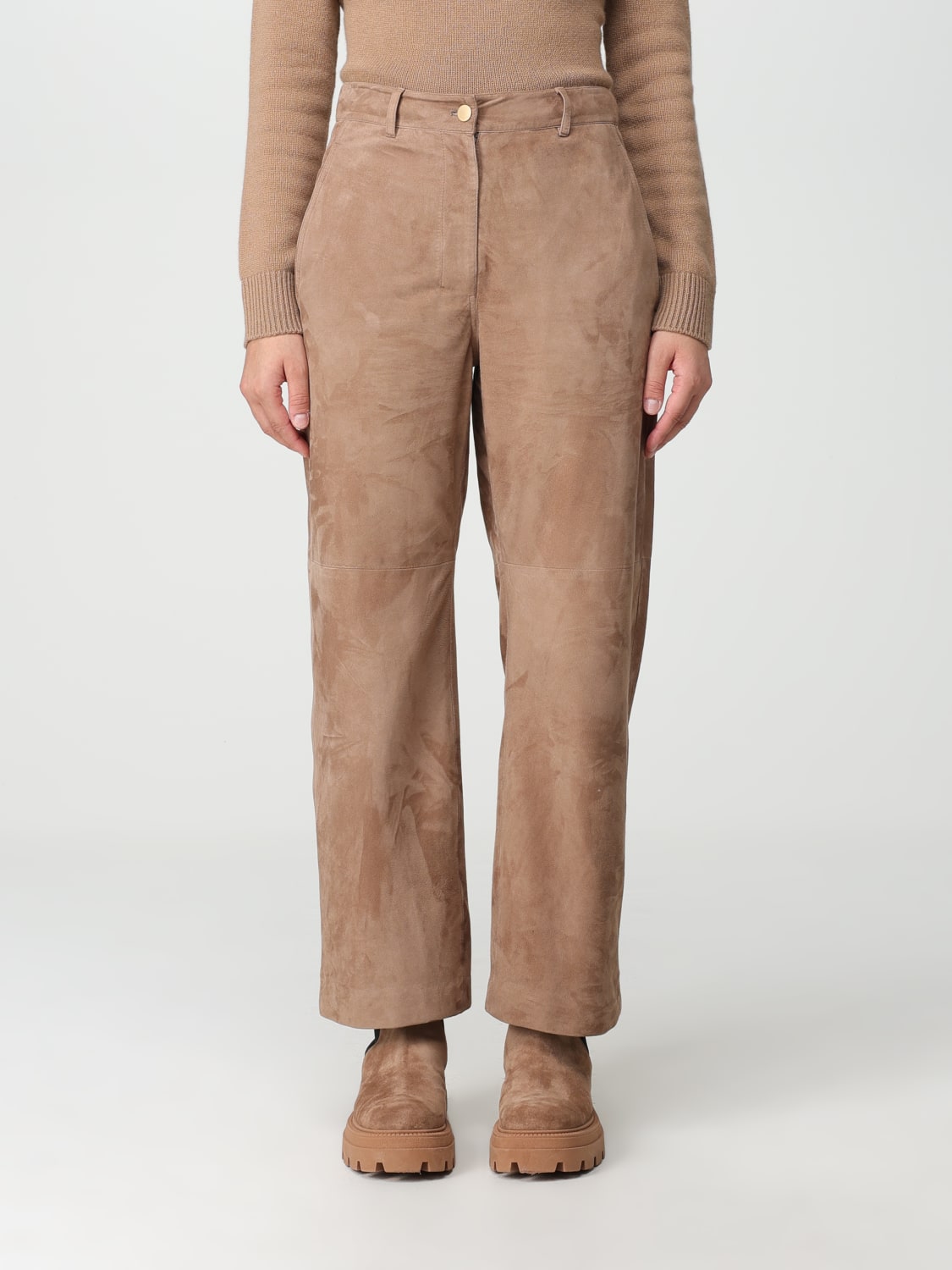 'S MAX MARA PANTS: S Max Mara lambskin pants, Camel - Img 1