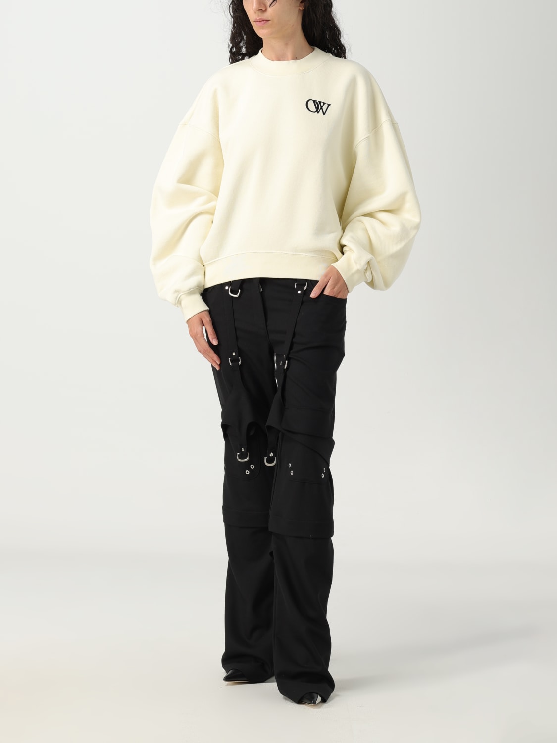 Tシャツ・カットソー OFF WHITE Women Hoodies OWBA071F23JER001 1001 Black Off-White Outlet: sweatshirt with embroidered logo - Black 1