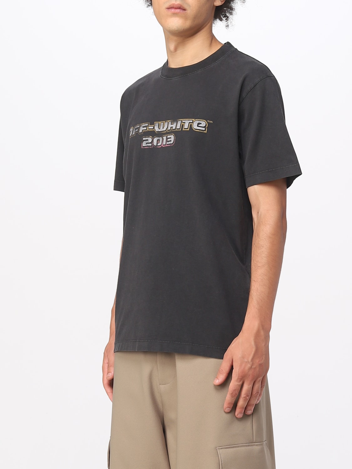 OFF-WHITE T-SHIRT: Off-White cotton T-shirt with logo and Bacchus print, Black - Img 4