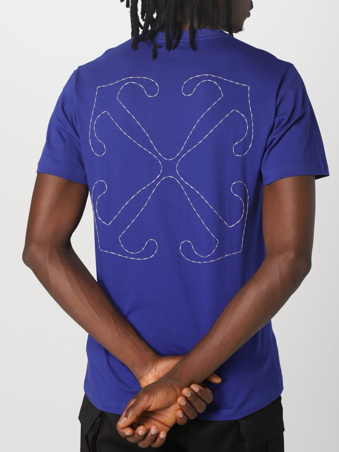 OFF-WHITE T-SHIRT: Off-white cotton T-shirt, Blue - Img 3