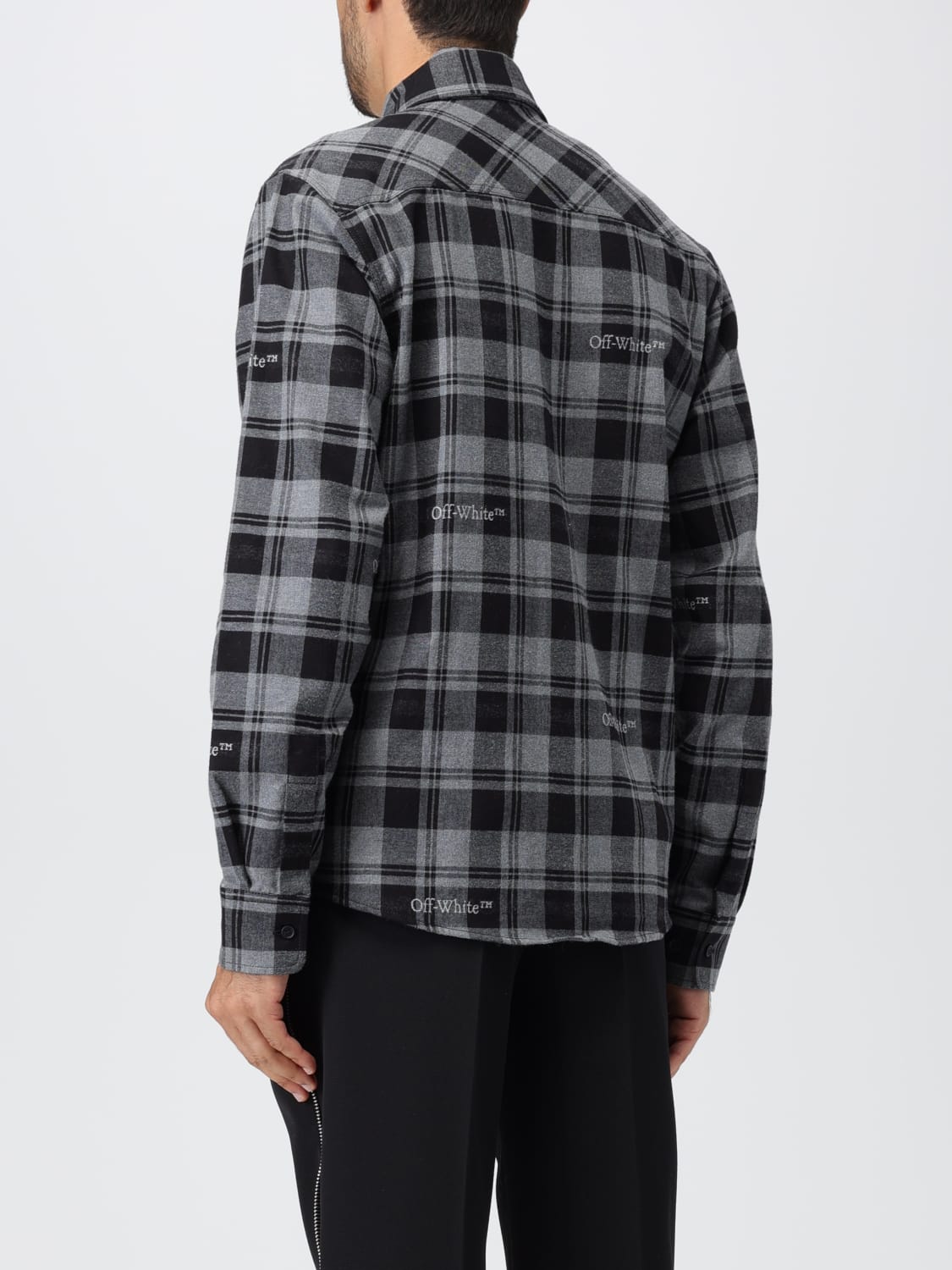 OFF-WHITE SHIRT: Off-white shirt in cotton flannel, Grey - Img 3