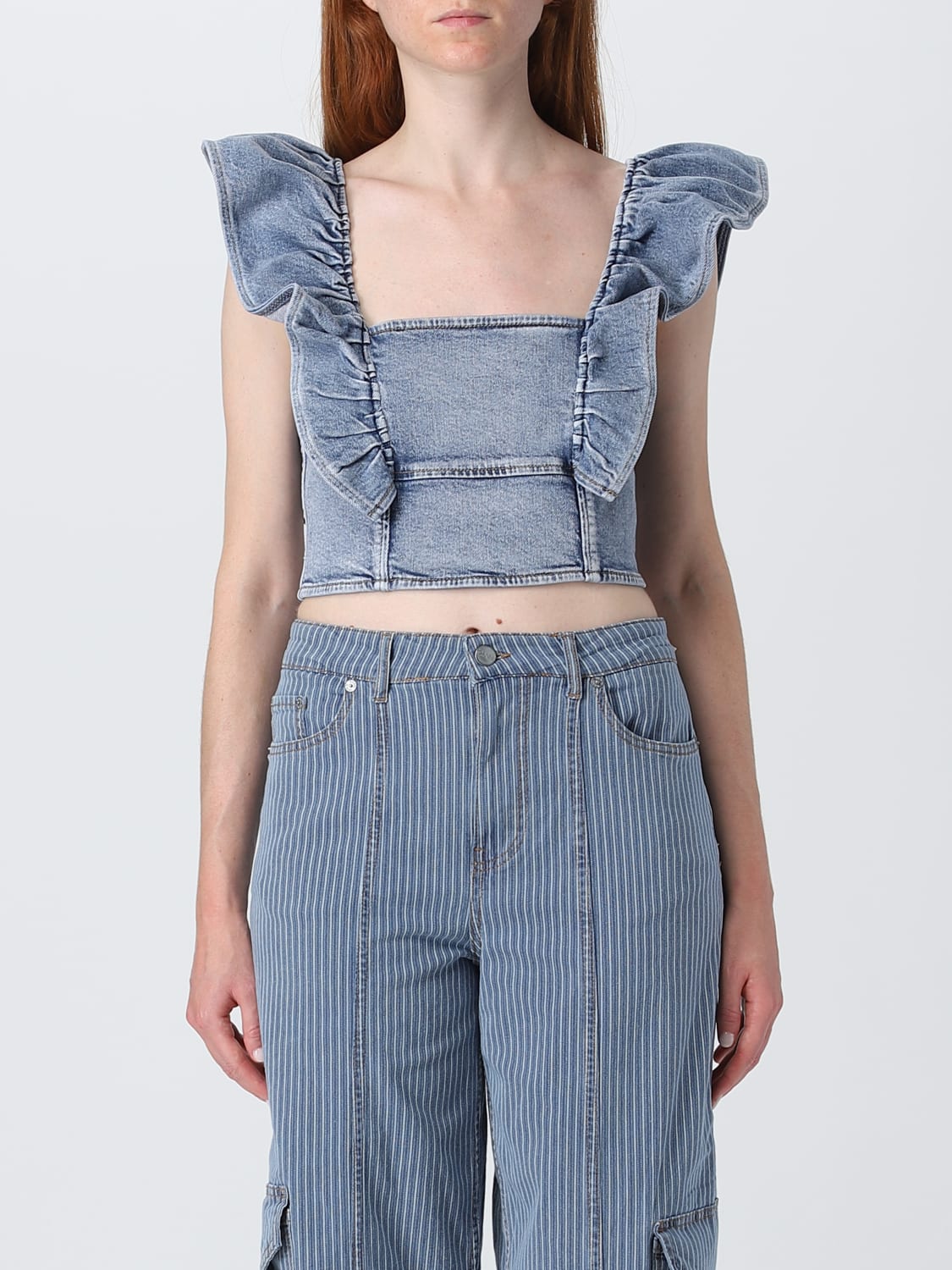 GANNI TOP: Ganni top in denim, Stone Washed - Img 1