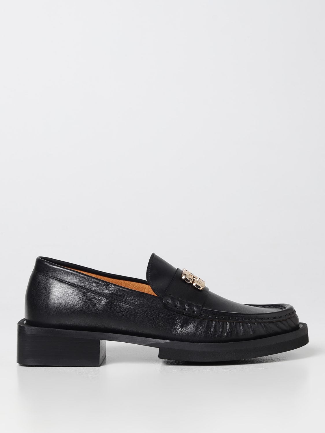 GANNI: leather moccasins - Black | Ganni loafers S2220 online at GIGLIO.COM