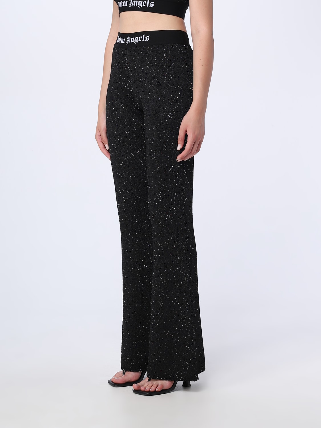 PALM ANGELS PANTS: Palm Angels trousers in stretch fabric with sequins, Black - Img 4