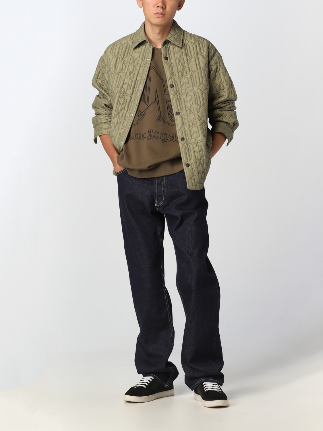 PALM ANGELS JACKET: Palm Angels overshirt in quilted nylon, Green - Img 2