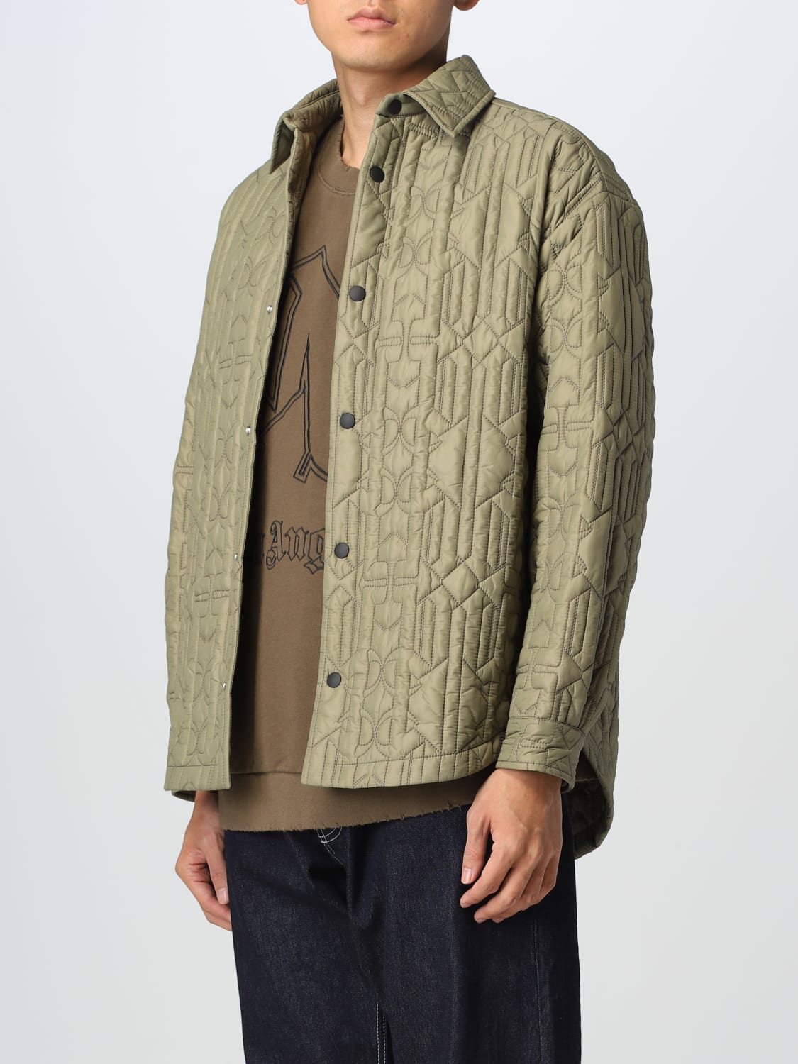PALM ANGELS JACKET: Palm Angels overshirt in quilted nylon, Green - Img 4