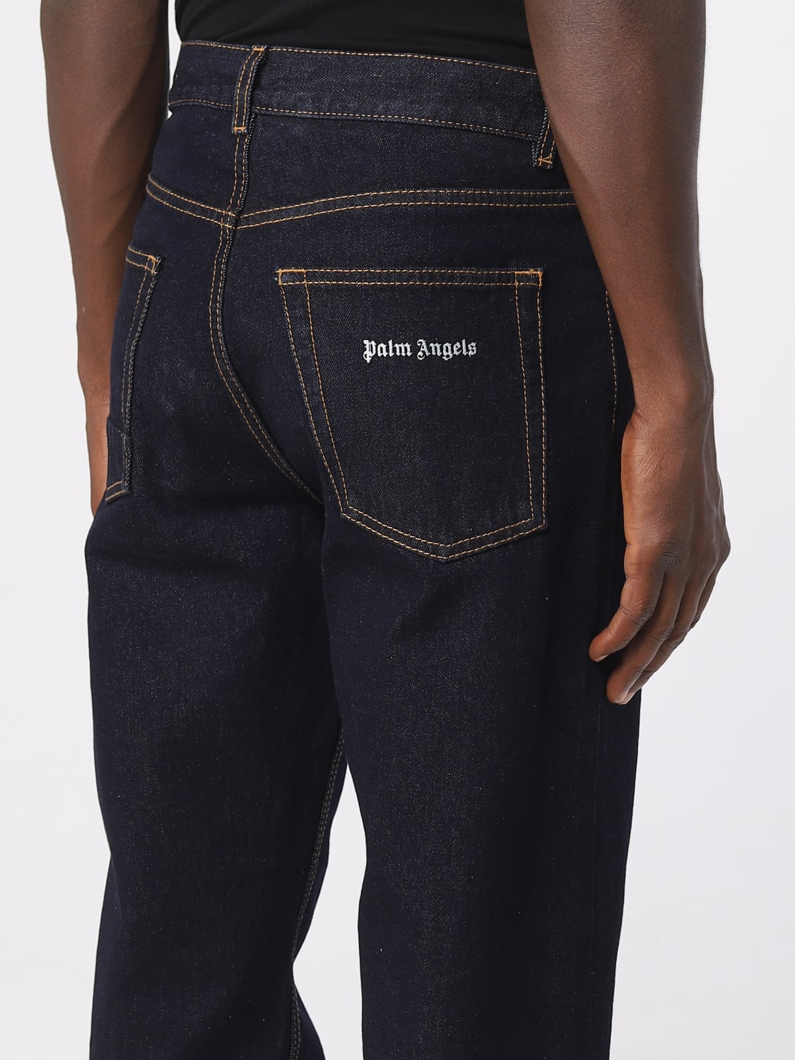 PALM ANGELS JEANS: Jeans Palm Angels in denim con logo ricamato, Blue Navy - Img 5