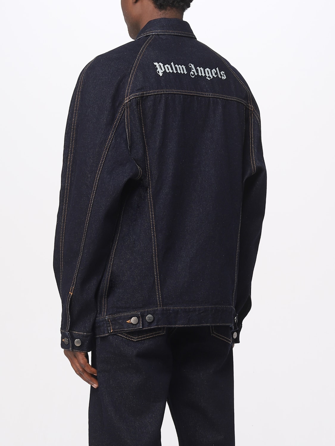 PALM ANGELS GIACCA: Giacca Palm Angels in denim con logo, Blue Navy - Img 3