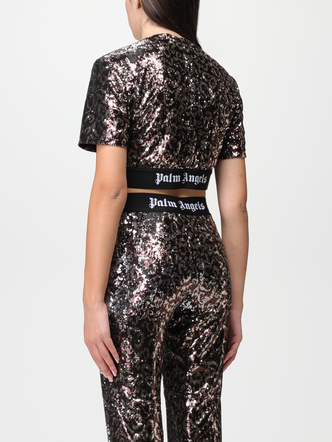 PALM ANGELS T-SHIRT: Palm Angels cropped sequin t-shirt, Dark - Img 3