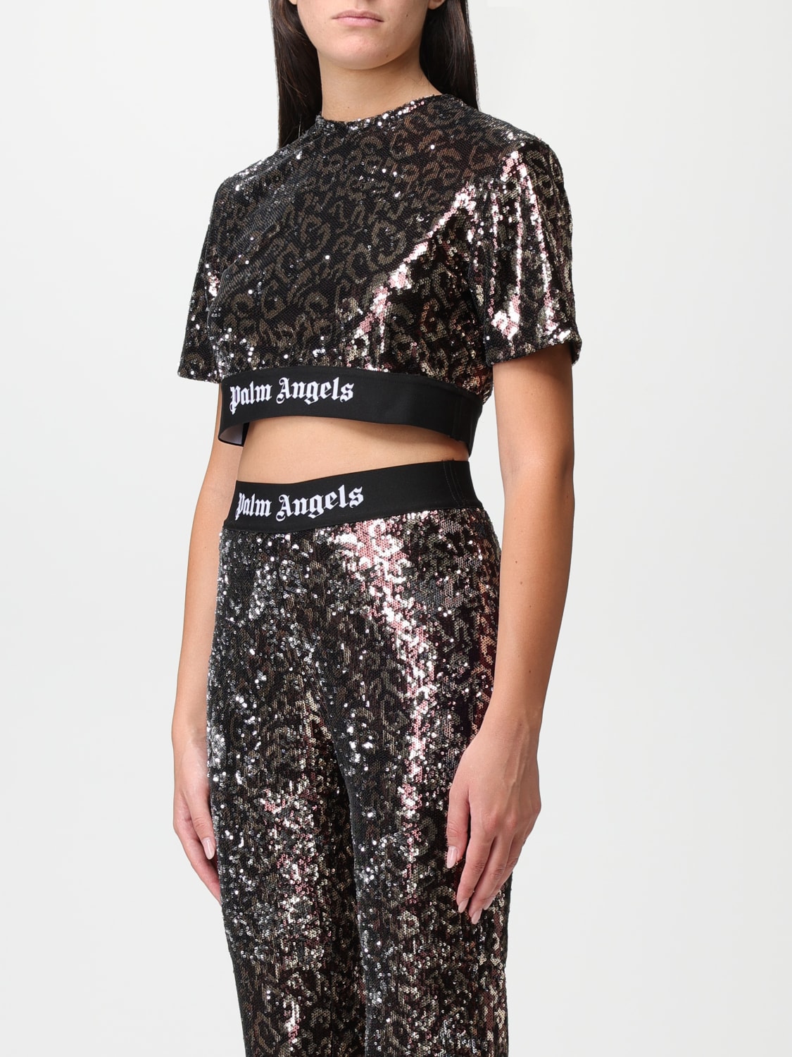 PALM ANGELS T-SHIRT: Palm Angels cropped sequin t-shirt, Dark - Img 4