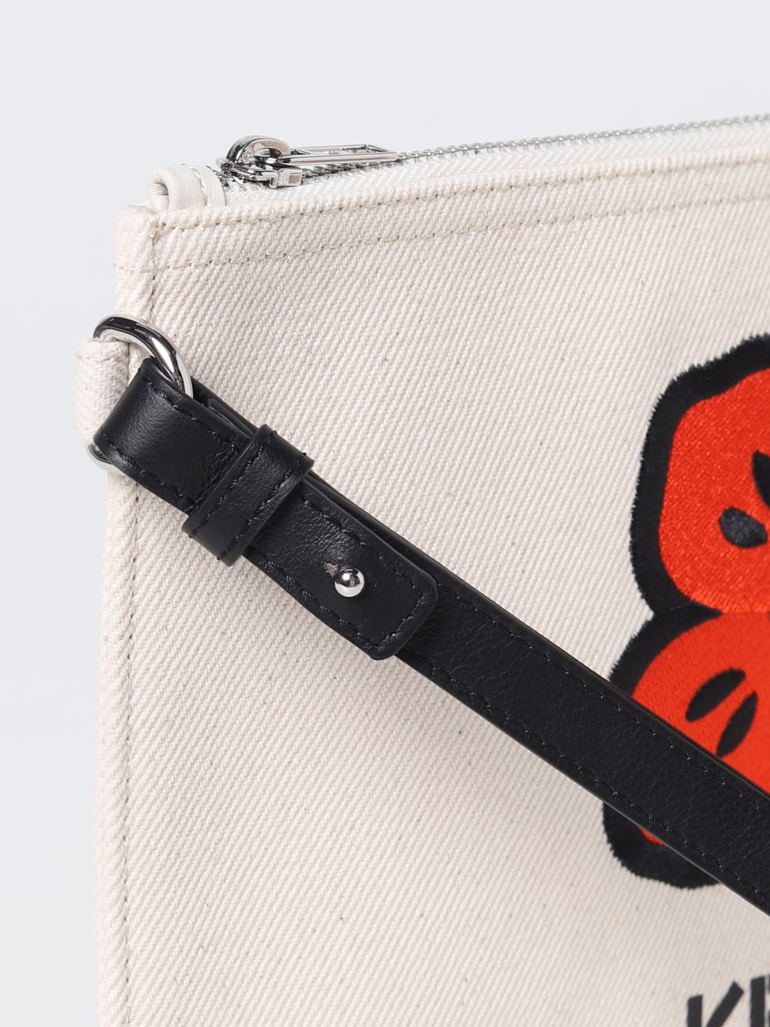 KENZO BRIEFCASE: Kenzo canvas clutch with logo, Ecru - Img 3