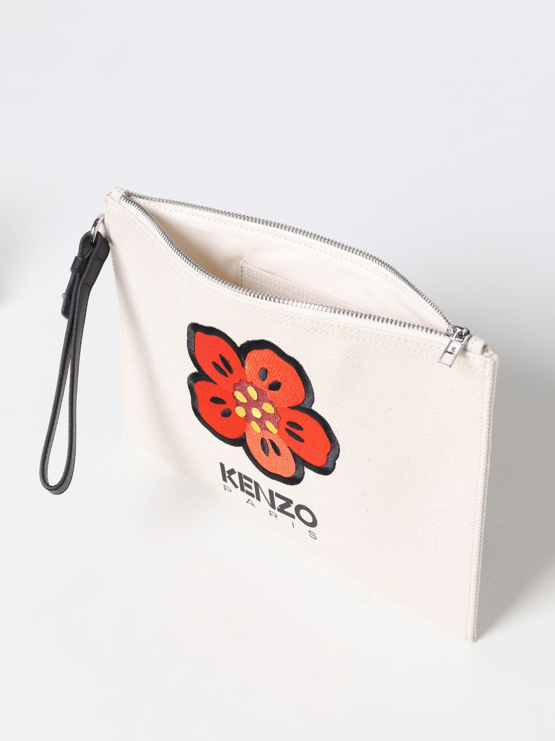 KENZO BRIEFCASE: Kenzo canvas clutch with logo, Ecru - Img 4