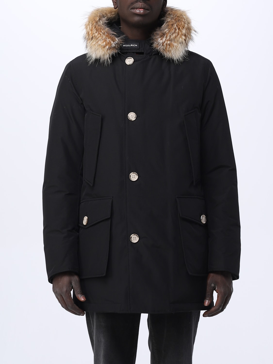 WOOLRICH GIACCA: Parka Arctic Woolrich in ramar con cappuccio e pelliccia, Nero - Img 1