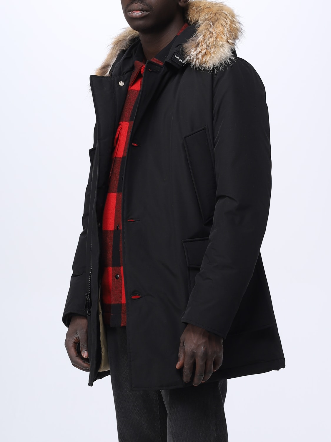 WOOLRICH GIACCA: Parka Arctic Woolrich in ramar con cappuccio e pelliccia, Nero - Img 3