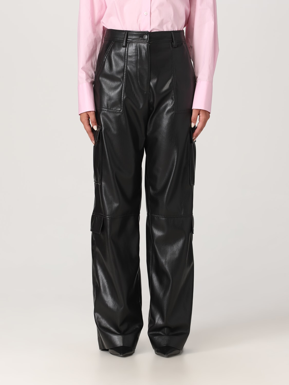 MSGM PANTS: MSGM pants in synthetic leather, Black - Img 1