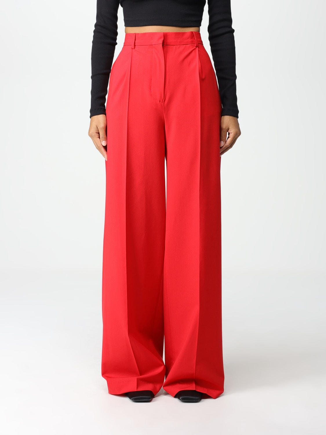 MSGM PANTS: MSGM trousers in stretch virgin wool, Red - Img 1