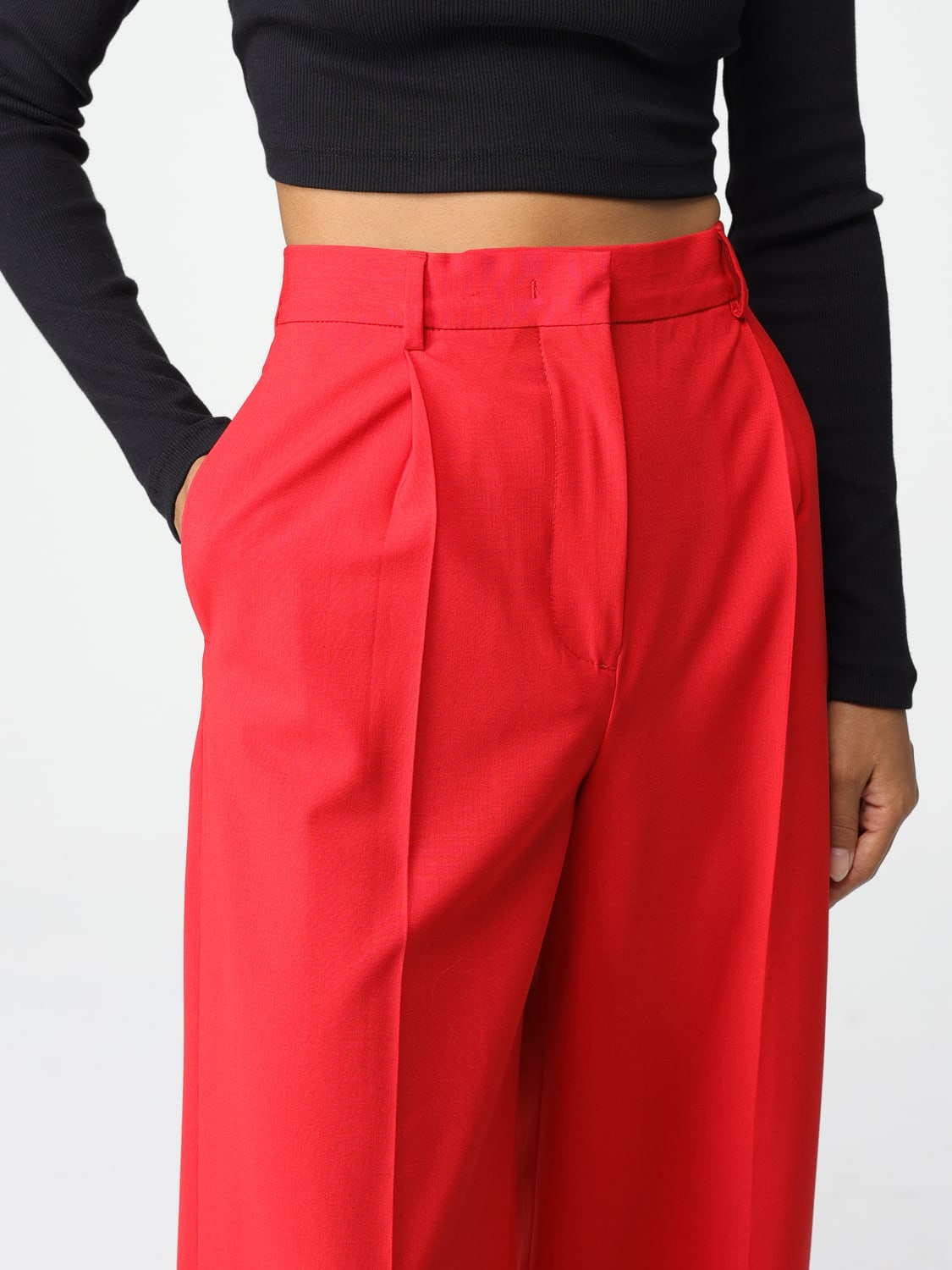 MSGM PANTS: MSGM trousers in stretch virgin wool, Red - Img 3