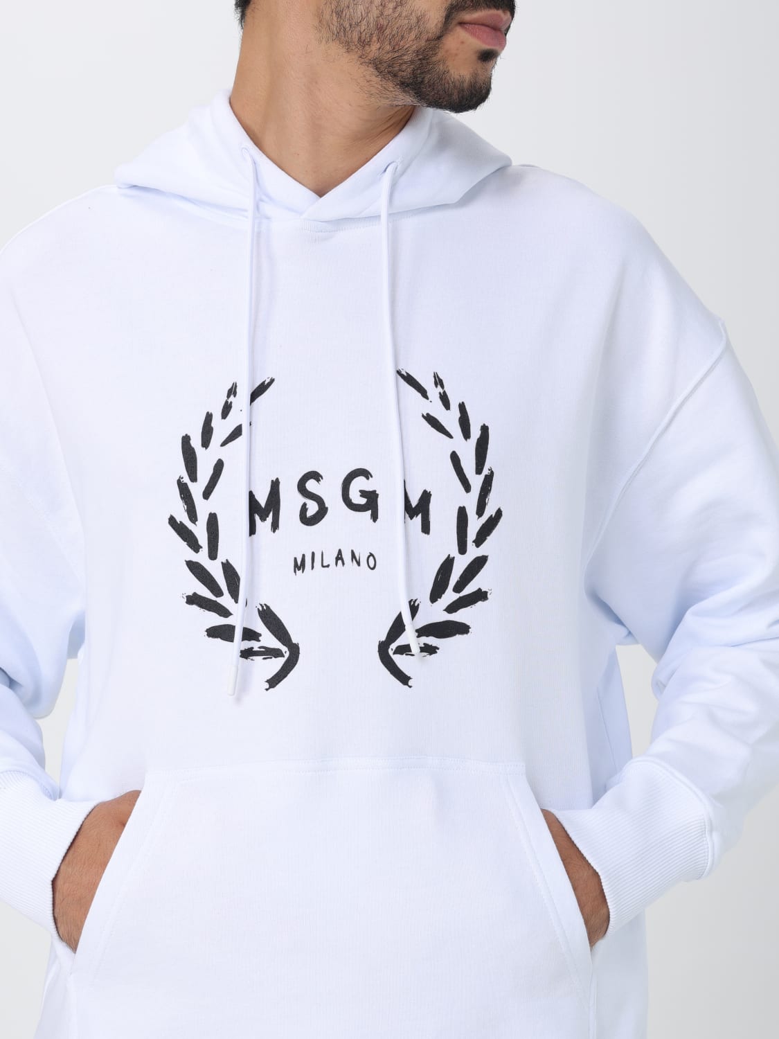 MSGM FELPA: Felpa MSGM in cotone con stampa logo, Bianco - Img 3