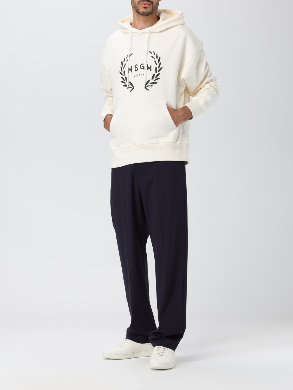 MSGM SWEATSHIRT: MSGM cotton sweatshirt with logo print, Cream - Img 2