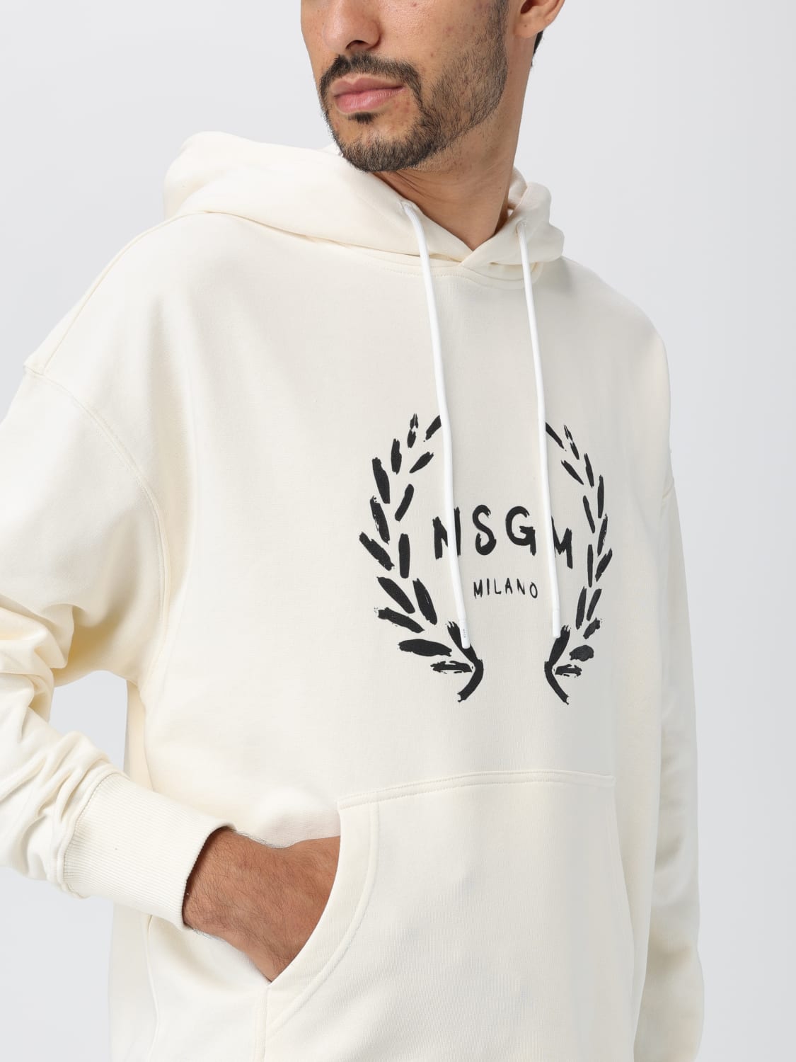 MSGM SWEATSHIRT: MSGM cotton sweatshirt with logo print, Cream - Img 4