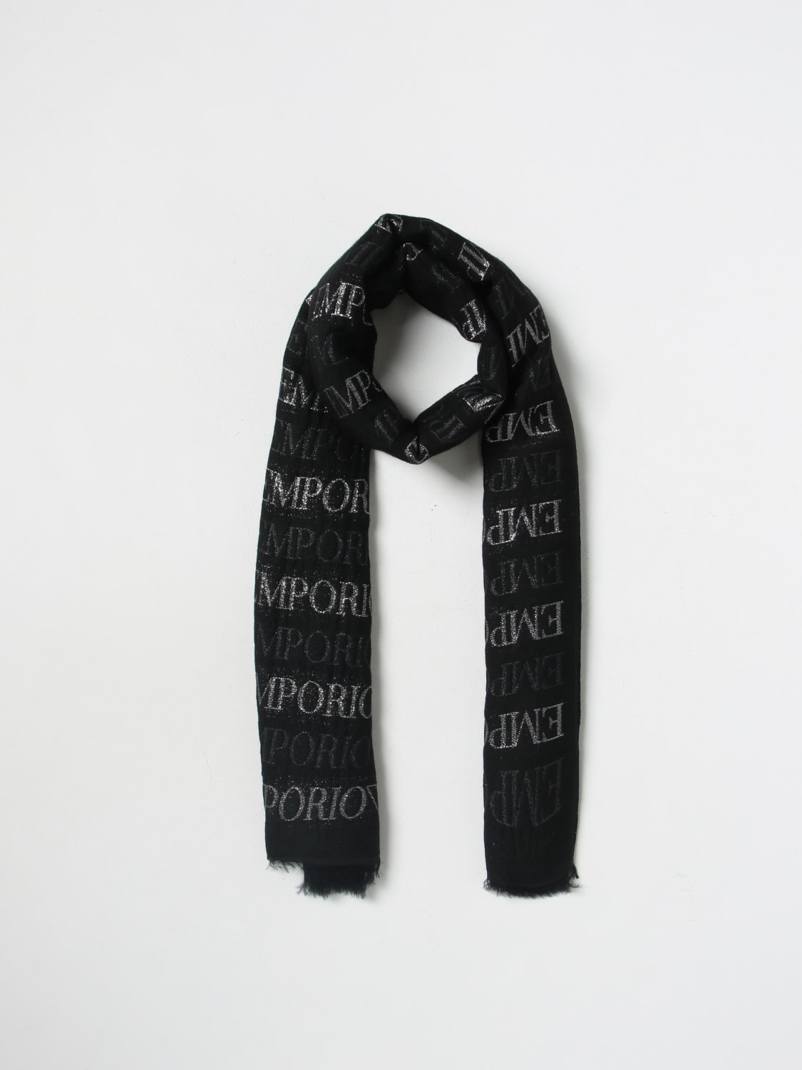 Emporio Armani Outlet scarf in wool and lurex blend Black Emporio Armani scarf 6352713F309 online at GIGLIO.COM