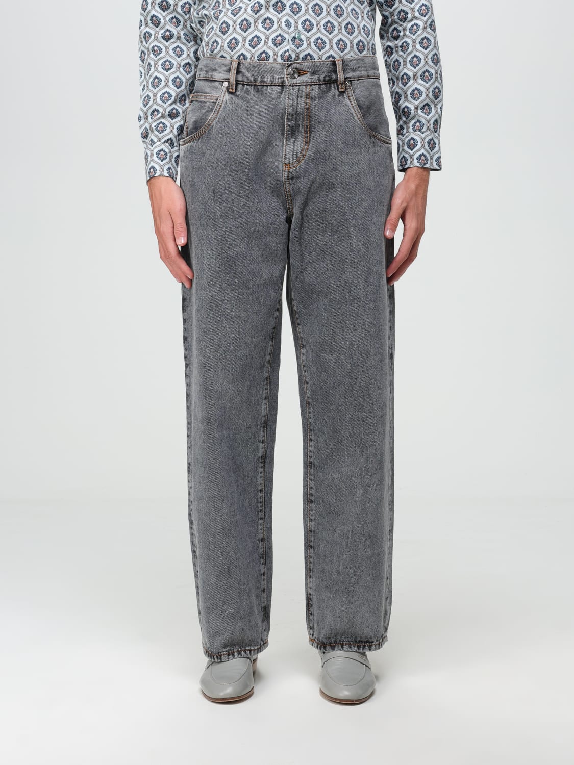 ETRO JEANS: Etro jeans in denim with embroidered logo, Grey - Img 1