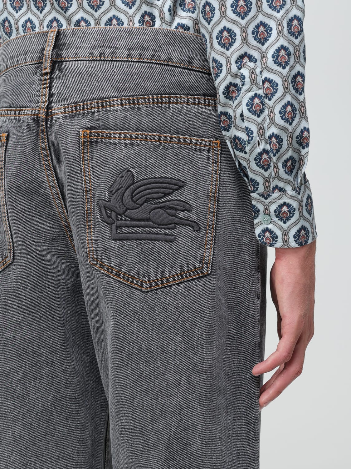 ETRO JEANS: Etro jeans in denim with embroidered logo, Grey - Img 5
