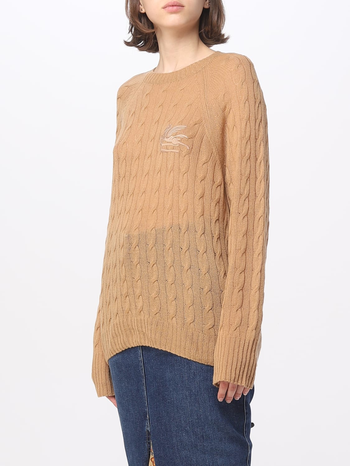 ETRO MAGLIA: Maglione Etro in cashmere con lavorazione tricot, Cammello - Img 4