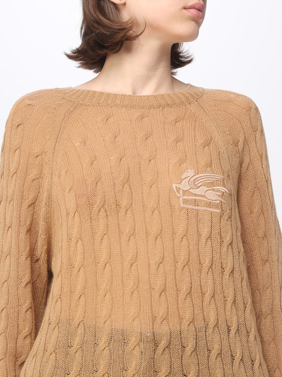 ETRO MAGLIA: Maglione Etro in cashmere con lavorazione tricot, Cammello - Img 5