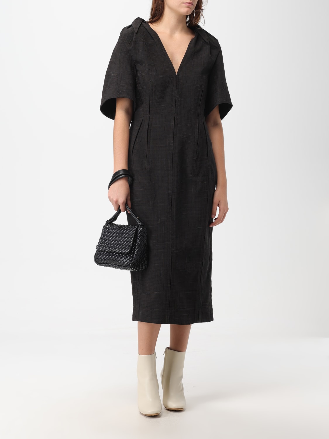 BOTTEGA VENETA DRESS: Bottega Veneta dress in checkered wool blend, Coffee - Img 2